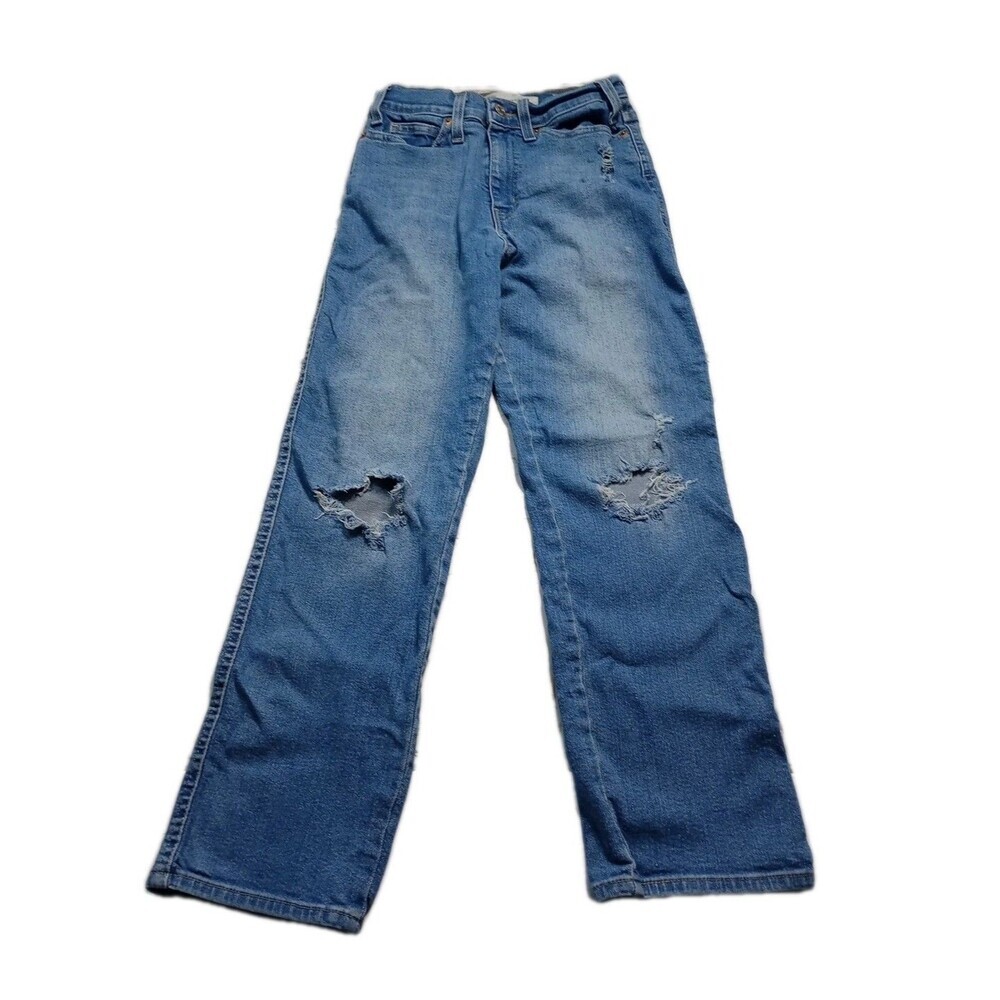 LEVI STRAUSS SIGNATURE Heritage High-Rise Distressed Straight Jeans - Picture 2 of 14